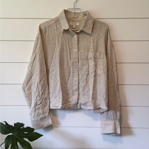 Banana Republic Linen Blend Cropped Button Up Office Summer Lightweight Size L